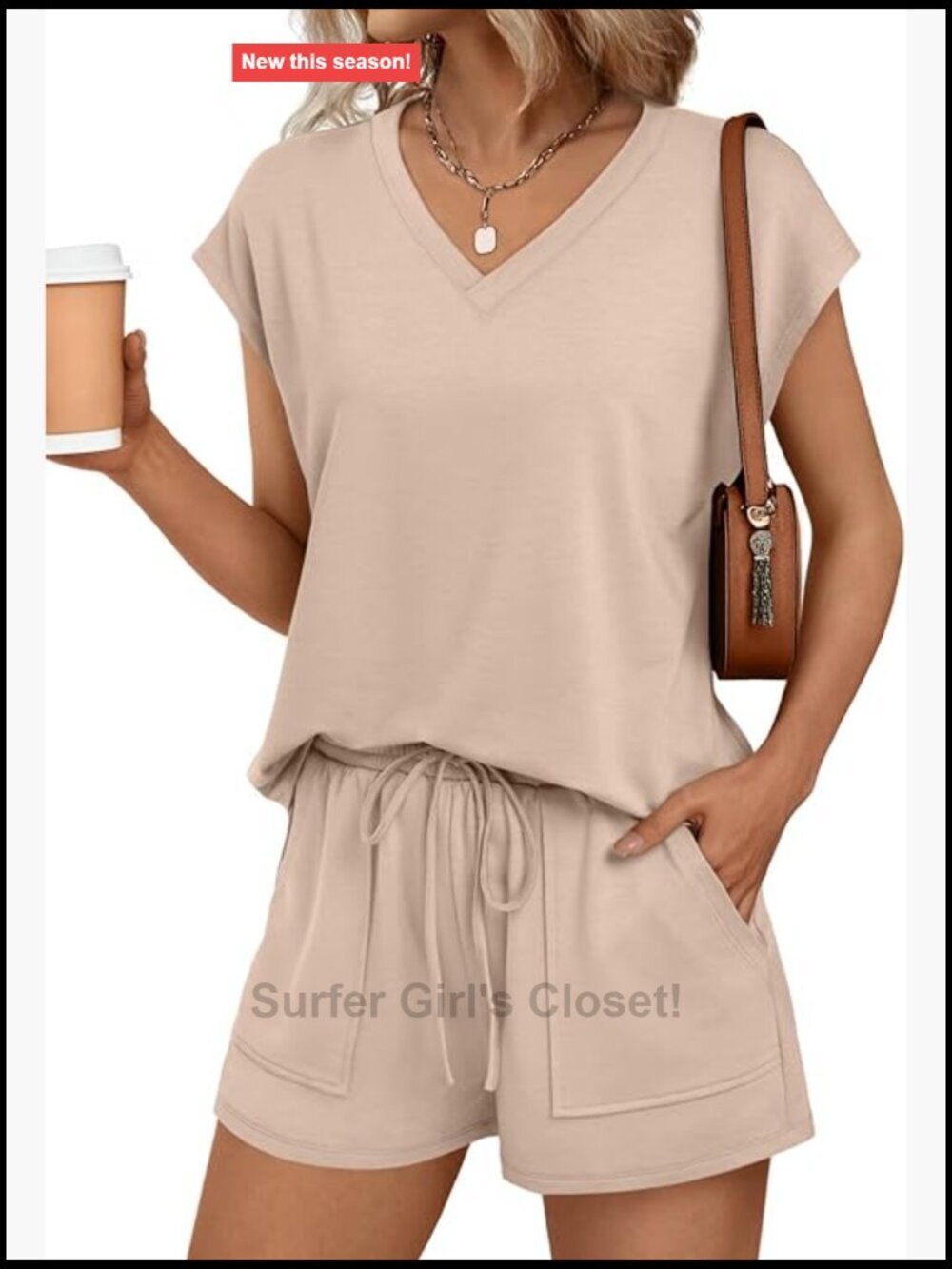 Women's 2 Piece V Neck Cap Sleeve Lounge Set with Shorts